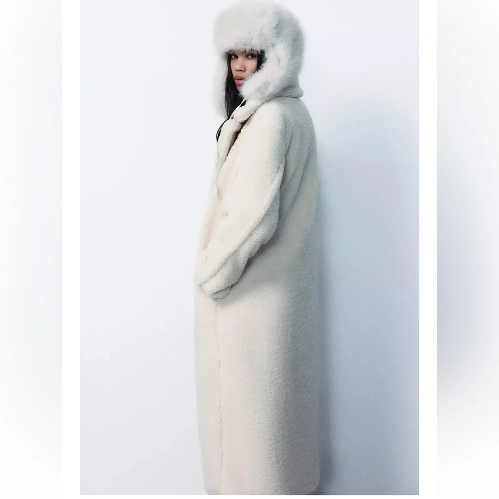 ZARA Long Fleece Coat - Picture 6 of 10